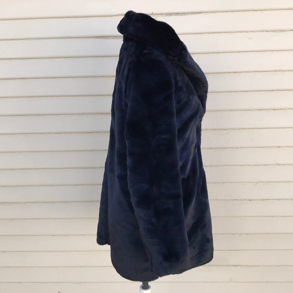 H&M navy blue faux fur jacket coat - Picture 3 of 8